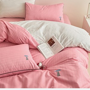 Miu Style Girly Cotton Four-Piece Bedding Set With <b>Stripes</b> Duvet Cover <b>Sheets</b> Skirt Spring 2026 - Product Image 4