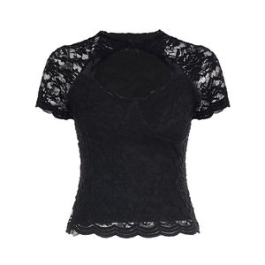 T-shirt court moulant sexy à manches courtes en dentelle ajourée pour femme – Collection été en gros - Product Image 6