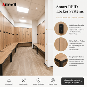 HPL Locker Modern Natural Wood Texture Waterproof Eco-Friendly Impact Resistant For Wellness Center Mall Storage Custom Size