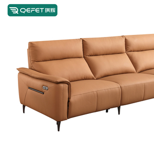 Juego de sofá de módulo de Hotel de muebles para el hogar de sala de estar de lujo, sillón reclinable eléctrico de cuero genuino moderno, sofás de 3 plazas naranjas - Product Image 4