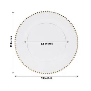 Luxury Clear Plastic <b>Plates</b> with Gold Beads 13 Inch Round Charger <b>Plates</b> Bulk White Pearl Rim Underplates for Wedding Eco - Product Image 2
