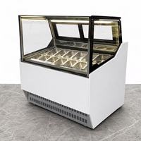 Réfrigérateur commercial pour gelato 10/12 bacs, vitrine congélateur en verre avec système de refroidissement par ventilateur
