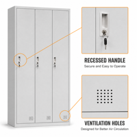 Armoire de rangement métallique pleine hauteur à 3 portes avec miroir, tringle à suspendre et étagères, casier en acier verrouillable pour vestiaire du personnel