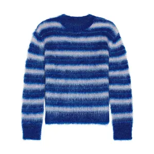 Fashion Clothes Long Sleeves Striped Crewneck Knitted Custom Oem & Odm Mohair Sweater