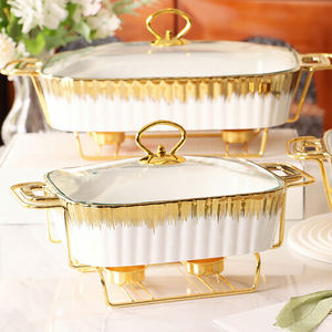 Plaque chauffante rectangulaire dorée en céramique de luxe pour la cuisson, idéale pour les plats de table, les soupes sèches et les casseroles en hôtel - Product Image 3