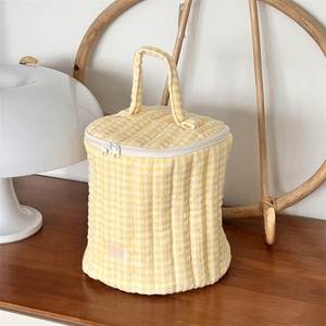 Vente chaude Plaid Impression Cosmétique Sac Coton Matériel Voyage Seau Sac avec Poignée De Mariage Cadeau Cylindre Sac - Product Image 3