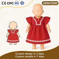 Robe de poupée personnalisée à manches volantées avec rayures rouges, décoration en dentelle florale blanche, tenue faite à la main pour poupée de simulation de 18 pouces, OEM