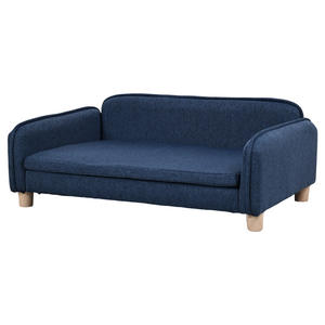 Wooden Pet <b>Bed</b> Rectangle Navy Blue and Light Gray Polyester Fiber Fill <b>Dog</b> Floor <b>Bed</b> Easy to Clean Hand Washable - Product Image 3