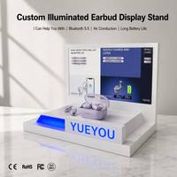 Support d'affichage personnalisé pour écouteurs OWS à oreille libre, étagère en acrylique avec guide de lumière LED, rétroéclairage ambiant bleu, logo de marque, pour écouteurs sans fil, facile à utiliser