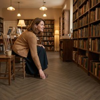 Parquet stratifié vintage multi-couches à chevrons avec motif bois foncé et parquet de 15 mm pour salon, extérieur et usage en parc