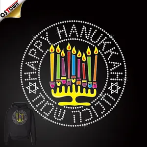 Produk tren 2024 Logo berlian imitasi khusus Hanukkah transfer panas ringan