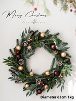 Pabrik JIAXUN Grosir Karangan Bunga Natal Bulat Mewah untuk Gantungan Pintu, Pusat Perbelanjaan, Hotel, Pajangan Jendela, Dekorasi Dinding, 60cm