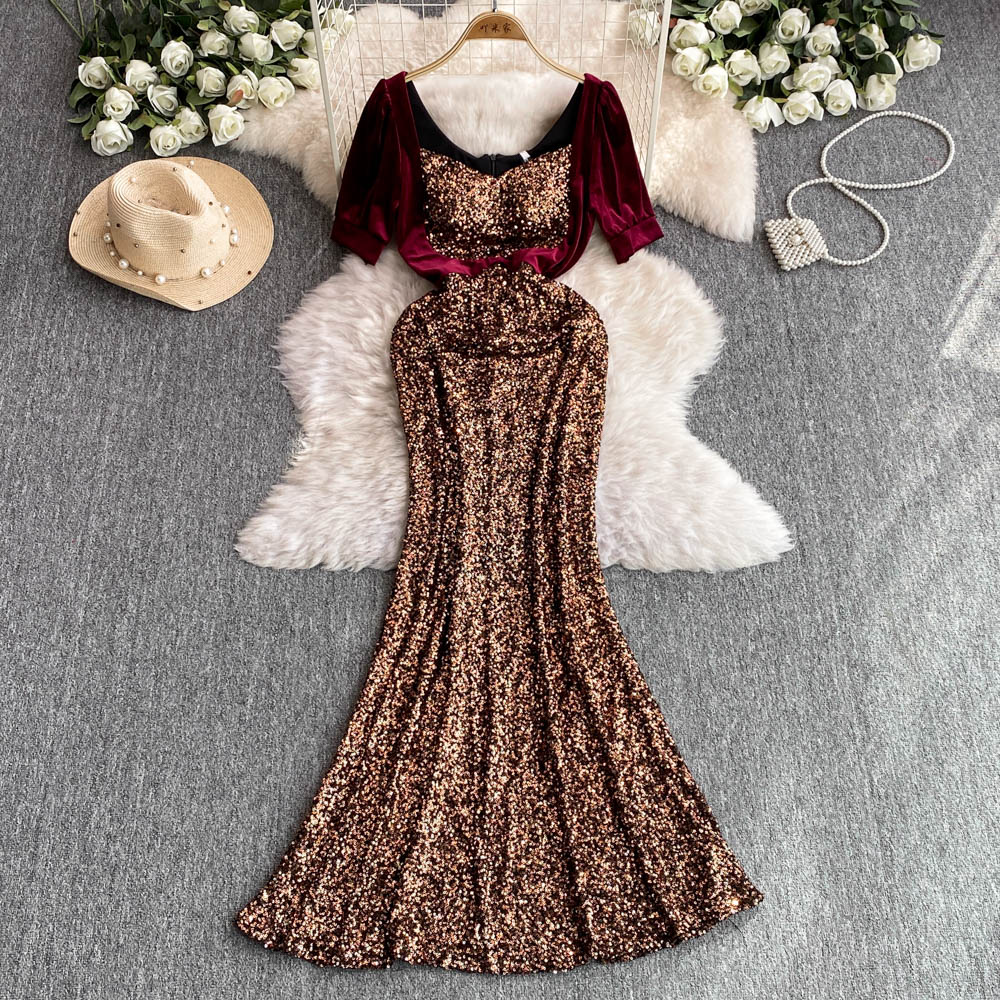 Sequin Evening Dress Female Light Luxury Temperament Host Senior Dinner  Party Annual| Alibaba.com