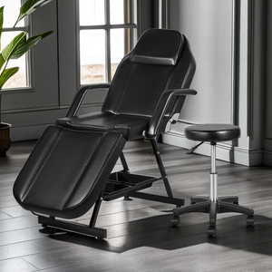 Chaise de coiffure inclinable professionnelle pour hommes Faux cuir et dossier en métal PET plastique et matériaux en <span class=keywords><strong>silicone</strong></span> pour une utilisation en salon - Product Image 1