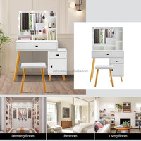 Coiffeuse en bois blanc avec miroir éclairé par LED 6 étagères ouvertes 2 tiroirs 1 armoire pour femmes enfants filles