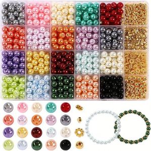 Kit de 24 Rejillas de Perlas Redondas Sueltas Multicolores con Cuentas Espaciadoras para Hacer Pulseras y Joyería DIY - Product Image 1