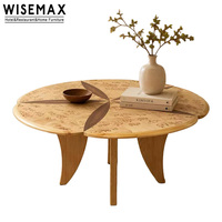 WISEMAX FURNITURE Table d'appoint de salon de style Wabi-sabi moderne, table basse en bois massif avec placage de bois de burl pour hôtel, café, villa, complexe hôtelier