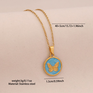 Multicolor Oil-Drop Butterfly Pendant Necklace Stainless Steel Collar <b>Chain</b> Fashionable Cross-Border Jewelry Main Zircon <b>Copper</b> - Product Image 5