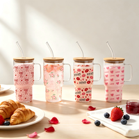 LAKOTTO Tasse en verre imprimée cœur d'amour pour la Saint-Valentin, mugs romantiques pour café et lait, cadeau de mariage pour couple, verrerie personnalisable avec logo