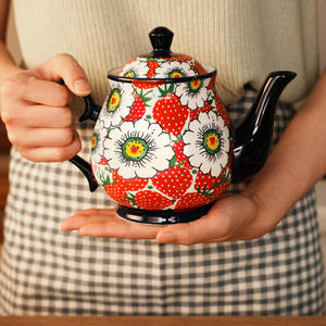 Vaisselle créative transfrontalière en céramique artisanale vintage, motif fraise polonaise colorée, pour le commerce extérieur : Bol à riz, Bol à salade, Assiette - Product Image 4