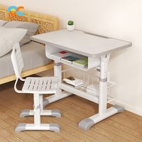 Bureau d'école réglable en hauteur en métal avec chaise et double étagère pour salles de classe, idéal pour les établissements d'apprentissage - Vente en gros