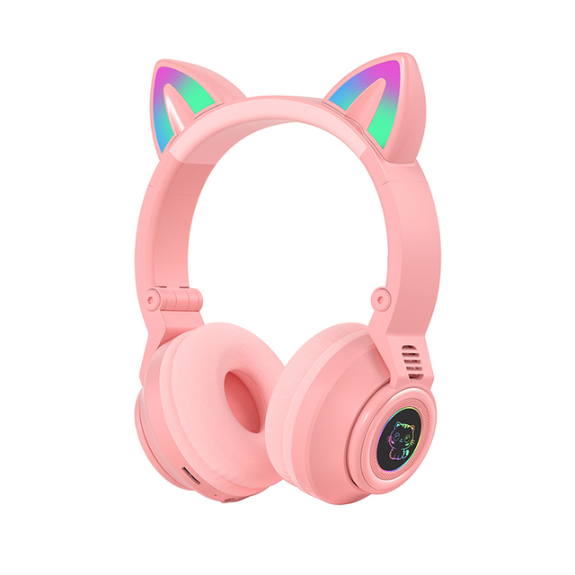 Cute LED Cat Ear Wireless Headsets Stereo Music Cat Gaming Wireless Headphones 40mm Speaker