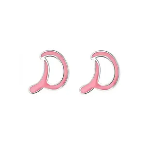 Pendientes de tuerca con letra D de esmalte rosa en plata maciza 925 Pendientes de Piercing para niños