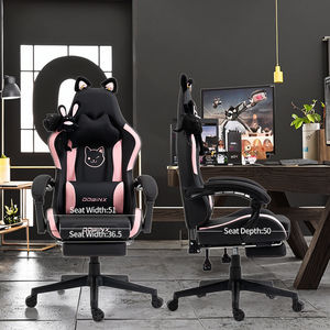 Silla de Juego Ergonómica de Cuero con Orejas de Gato de Dibujos Animados - Cómoda Silla Ejecutiva para Esports con Reposapiés de Acero Inoxidable y Elevación de Gas de 4 Etapas - Product Image 3