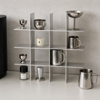 Étagère grille contemporaine en aluminium brossé 40x40x10cm sans base, organisateur métallique pour salon, cuisine, salle de bain, décoration de bureau