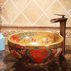 Lavatório de cerâmica retrô, arte com estampa retrô, lavatório retrô, pia do banheiro, shampoo, bacia de cerâmica