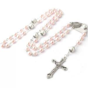 Ventas al por mayor Cuentas de perlas de vidrio de 6mm Rosario de oración católica Collar de Cruz Joyería a granel - Product Image 4