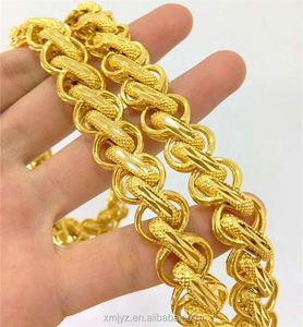 Collier imposant plaqué <span class=keywords><strong>or</strong></span> pour <span class=keywords><strong>homme</strong></span>, style thaïlandais, en laiton doré de Dubaï, bijou exquis - Product Image 2