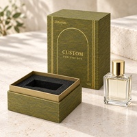 Boîte à parfum rigide avec couvercle, en papier texturé spécial G12 cyan, avec logo personnalisé, 10x10x14cm, insert en mousse surélevé, finition brillante