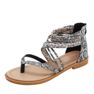 Mixed Colors Ankle-Wrap <b>Flat</b> <b>Sandals</b> Open Toe Breathable Textile Upper Rubber Outsole Summer Women's Shoes Drop Shipping - Product Image 3