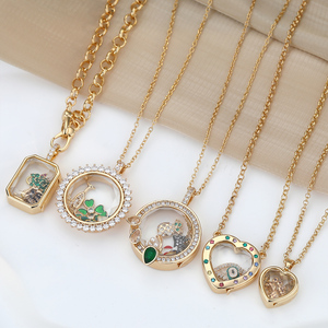 FY medallón collar nostálgico DIY flotante redondo corazón flor candado medallón colgante vida flotante memoria Collar para mujer - Product Image 2
