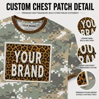 T-shirts Homme Col Rond Streetwear Personnalisés Camouflage Oversize avec Bordures Effilochées et Patch Brodé Léopard Usé – Fabricant