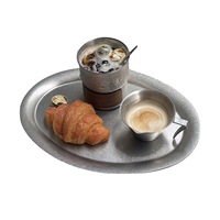 Ensemble d'assiettes ovales vintage en acier inoxydable pour desserts, dîners, pâtes, café, pâtisseries, avec plateaux de service plats pour la maison et la cuisine