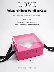 Caja de Regalo de Flores de Cartón Minimalista Portátil, Caja de Embalaje para Regalo del Día de San Valentín Qixi, Caja de Rosas con Ventana Transparente de PVC y Espejo - Product Image 6