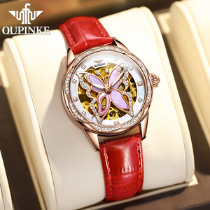 OUPINKE-reloj con correa de acero inoxidable para mujer, accesorio masculino de pulsera resistente al agua con diseño de esqueleto hueco, mecanismo automático de tourbillon, 3239 - Product Image 2