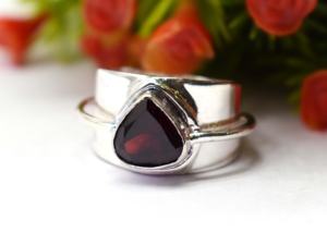 925 Sterling Sliver Heart Shape Faceted Natural <b>Garnet</b> Gemstone Handmade <b>Ring</b> - Product Image 2