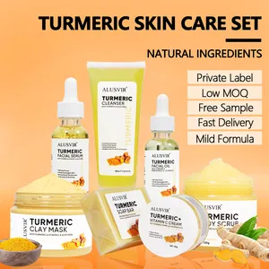 Korean Beauty Facial Anti Acne Aging Tumeric Face Skin Care Set Organic Private Label Whitening Turmeric Skincare Set For Women