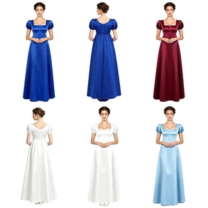 Robe de bal Empire en satin à col carré et manches bouffantes pour femme, longueur ras du sol, idéale pour les spectacles de théâtre, les bals et les costumes d'époque, sur mesure - Product Image 1