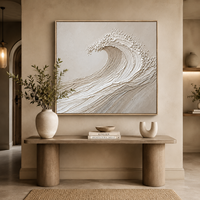 Peinture Murale Texturée Vague Océanique de Luxe, Faite à la Main, Impasto sur Toile, Décoration Côtière Minimaliste, Œuvre d'Art Abstraite à Suspendre sur Cadre en Bois