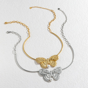 Nouveauté : Collier ras du cou en acier inoxydable tendance pour filles, délicat collier papillon vintage pour femmes, cadeau bijoux - Product Image 1