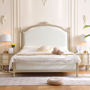 Cama Doble de Lujo Estilo Francés para Recámara Principal, Cabecera Grabada en Madera de Caucho, Color Blanco Dorado - Product Image 2