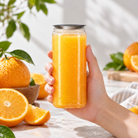 Canette de jus en plastique PET transparente carrée personnalisée de 400 ml (13 oz) avec couvercle facile à ouvrir en aluminium pour autres boissons