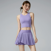 Ensemble de yoga pour femmes, débardeur uni, jupe plissée asymétrique, séchage rapide, tenue de sport pour le tennis, le badminton, la gym, ensemble deux pièces