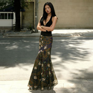 Women Retro Print <b>Mesh</b> Midi <b>Skirt</b> Double Layer A Line <b>Skirt</b> High Waist Casual Summer Fashion <b>Skirt</b> - Product Image 4