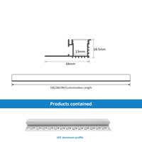 Profilé en T en alliage d'aluminium pour LED encastrée, extrusion 13 mm avec diffuseur, canal lumineux pour cloison sèche à un seul côté, surface anodisée