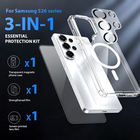 Protection d'écran en verre trempé pour téléphone 3 en 1, film protecteur d'objectif d'appareil photo, coque magnétique pour téléphone Samsung S25 S26 Plus ultra